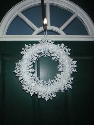 Noël Métal 30 cm flocon de neige Couronne cintre-Blanc