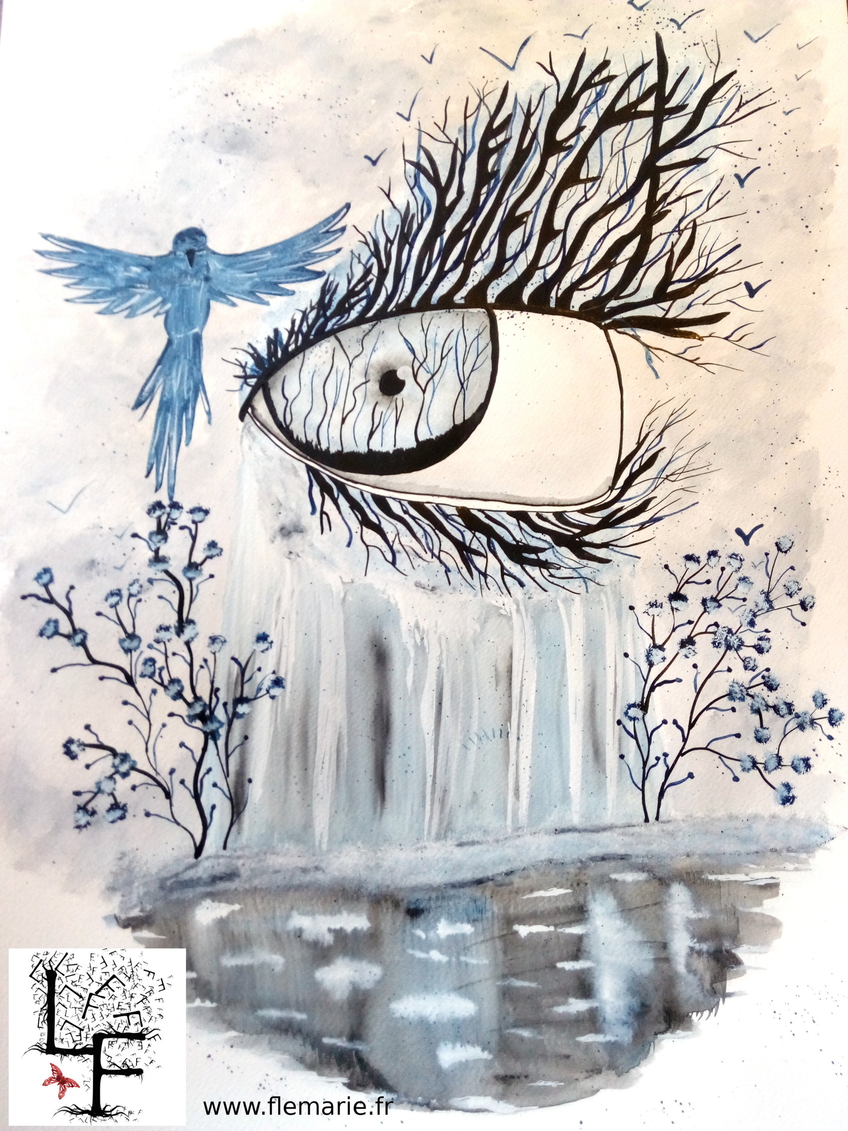 Cascade  Aquarelle sur papier A2 300g/m2