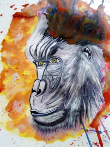 Gorille au regard d'homme  Aquarelle-gouache sur papier