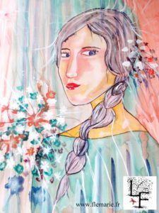 Jeune fille et bouquet  Aquarelle sur papier A2 300g/m2