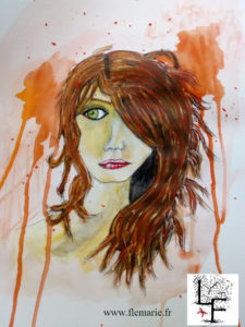 Jeune fille rousse  Aquarelle sur papier