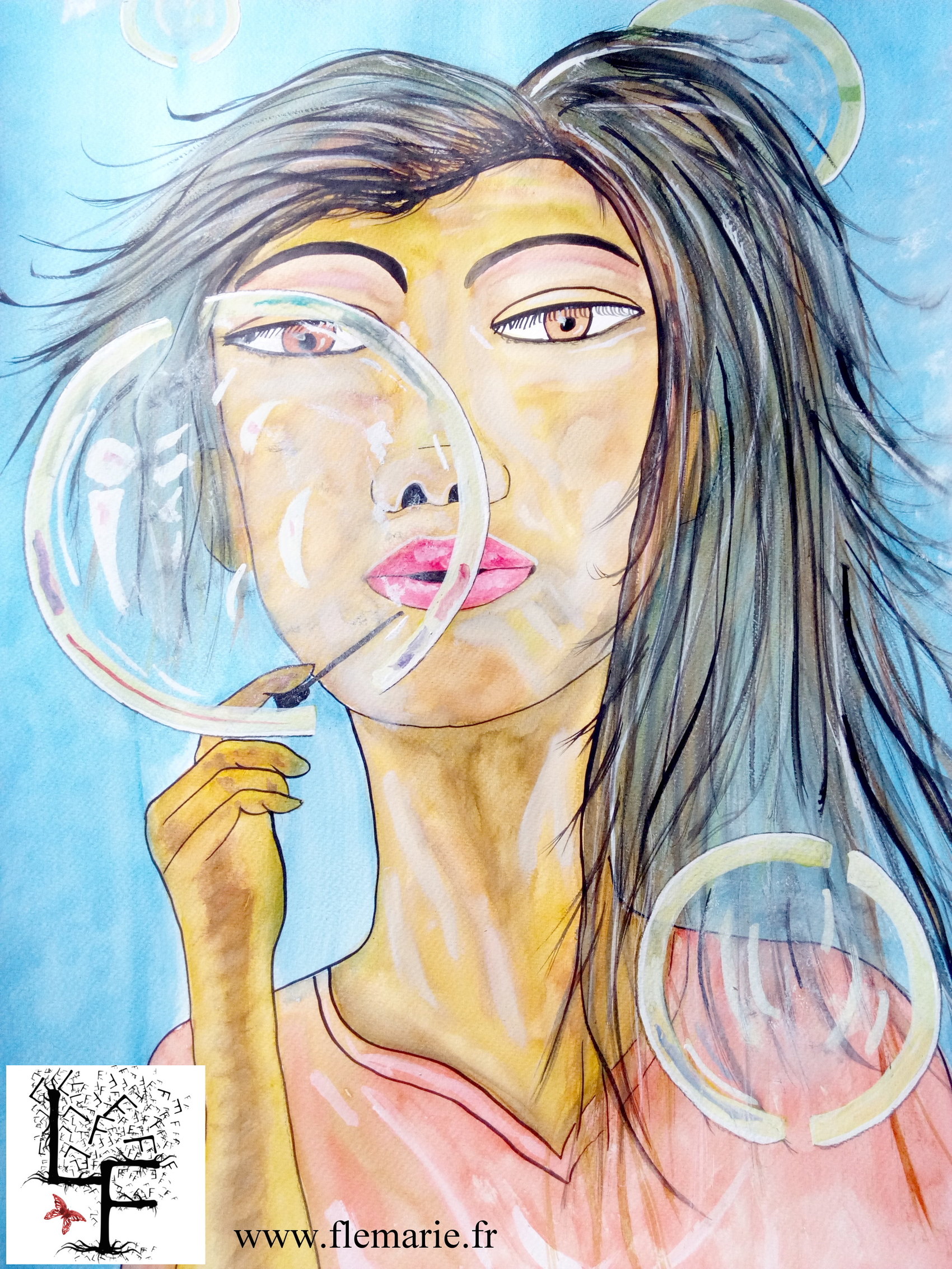 Les bulles  Aquarelle sur papier A2 300g/m2