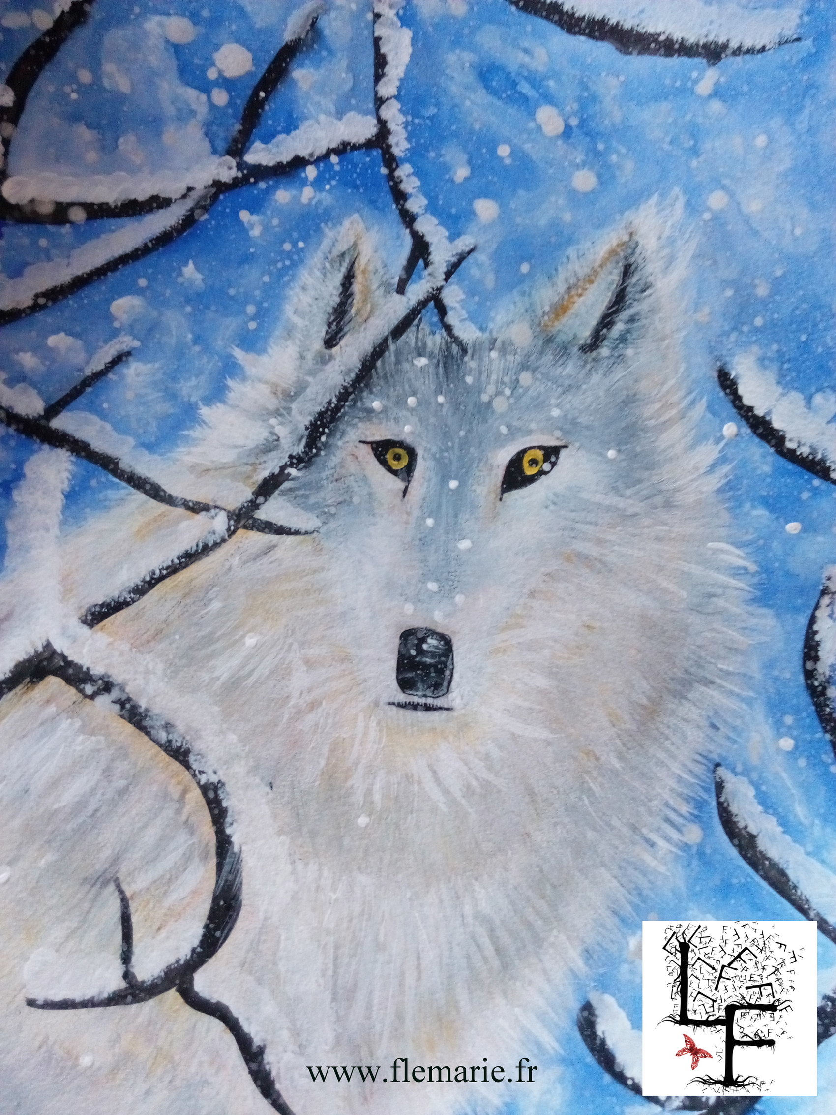 Loup des neiges  Aquarelle et gouache sur papier