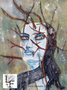 Portrait femme cerf  Aquarelle sur papier