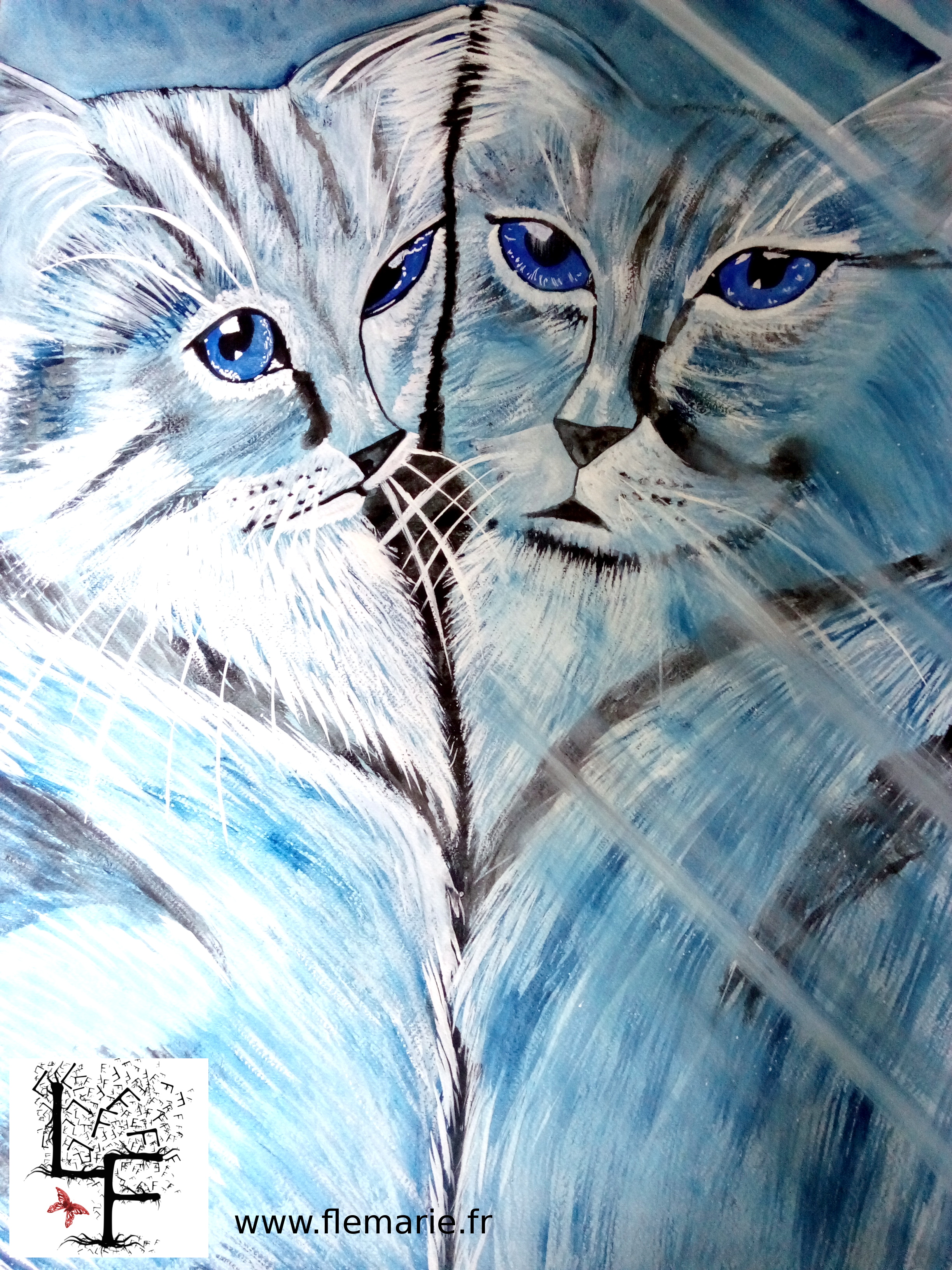 Reflet de chat  Aquarelle sur papier A2 300g/m2