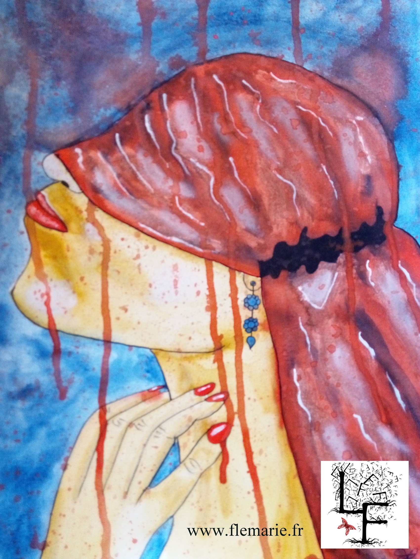 Sous le foulard  Aquarelle sur papier